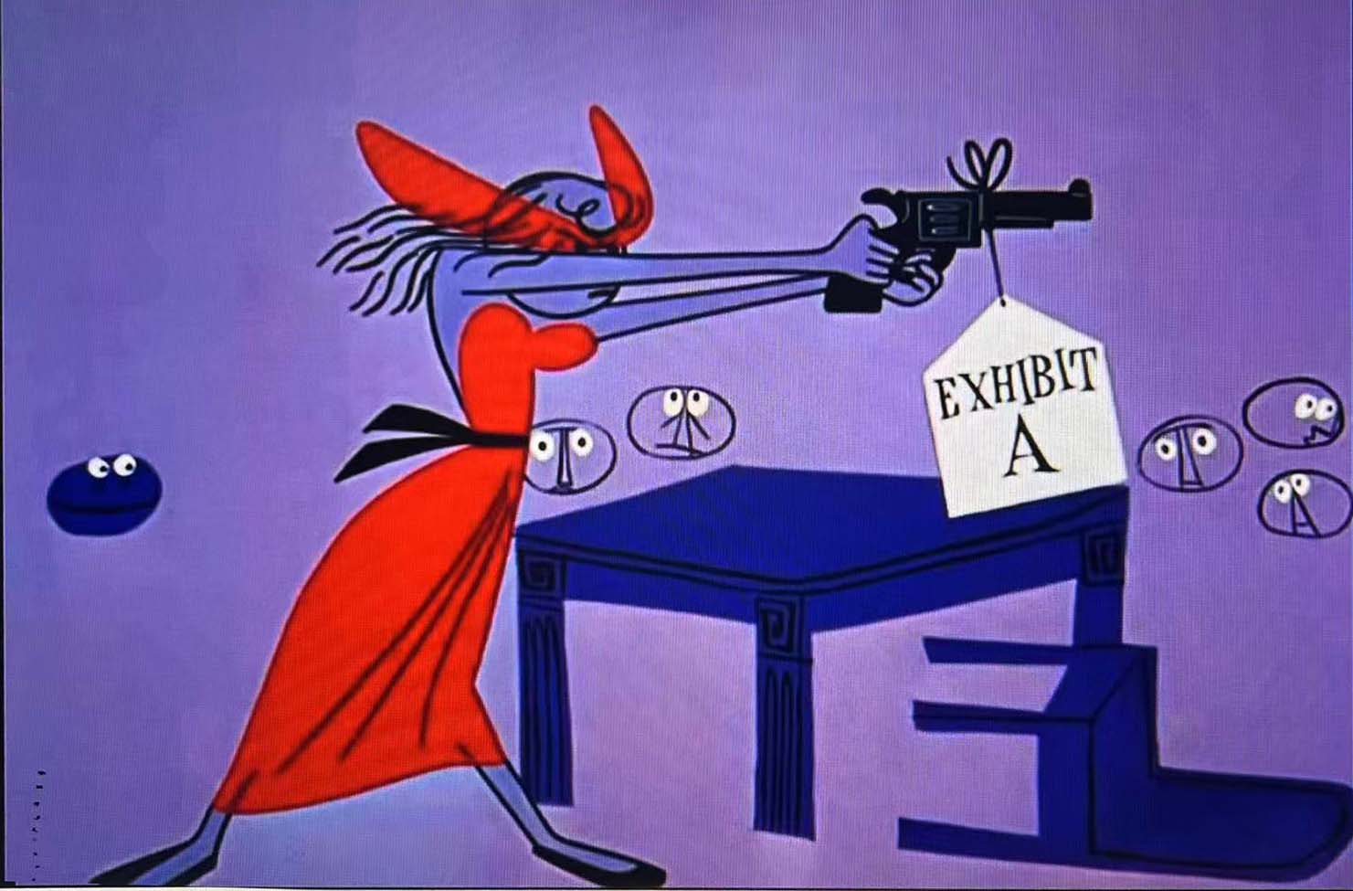 “Rooty Toot Toot” (UPA, 1951) — the courtroom shooting scene